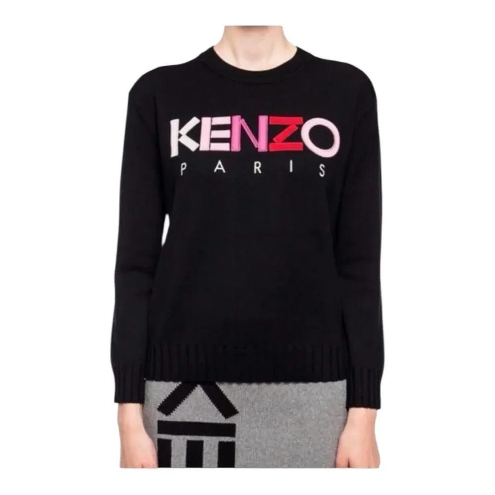 KENZO Paris Wool Jumper Sweater Black Pink Red Small